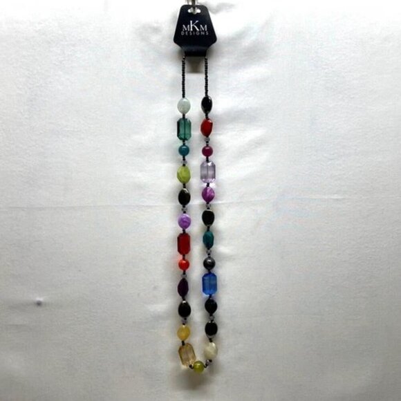 MKM Designs Fashion Necklace Faceted Plastic Beaded Multicolor 34" Boho NWT - Picture 15 of 15